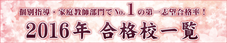 個別指導・家庭教師部門でNo.1の第一志望合格率！2016年合格校一覧