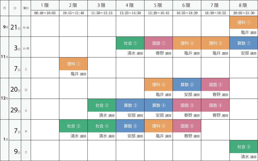 麻布　御三家対策オンライン講座スケジュール