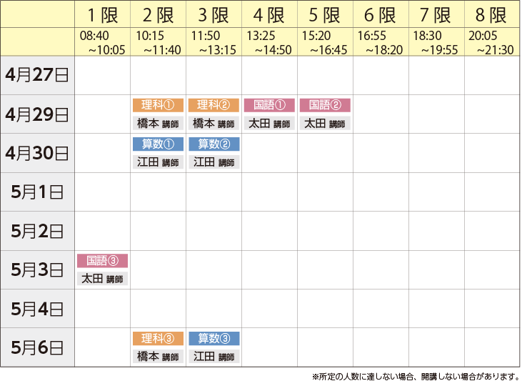 中学受験ドクター 南浦和校 6年生 春期講習 少人数授業スケジュール