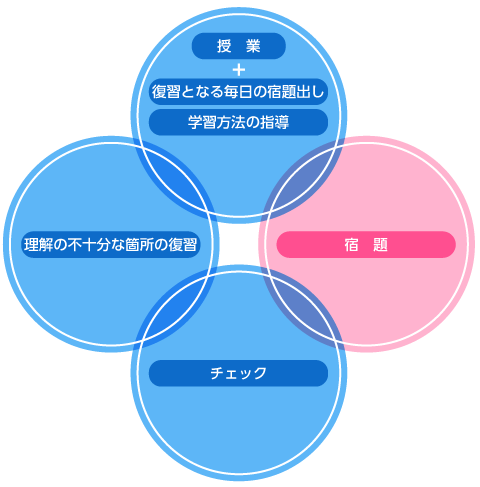 授業、宿題、チェック、理解が不十分な箇所の復習