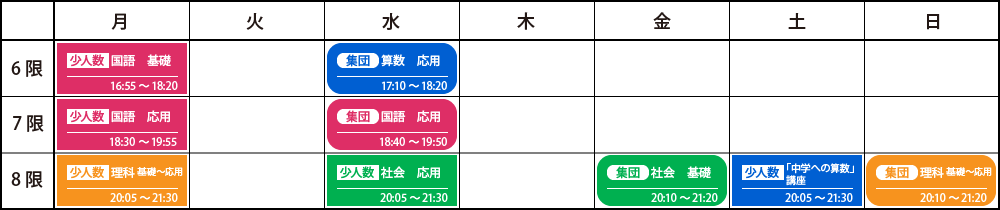 少人数・集団 6年生時間割