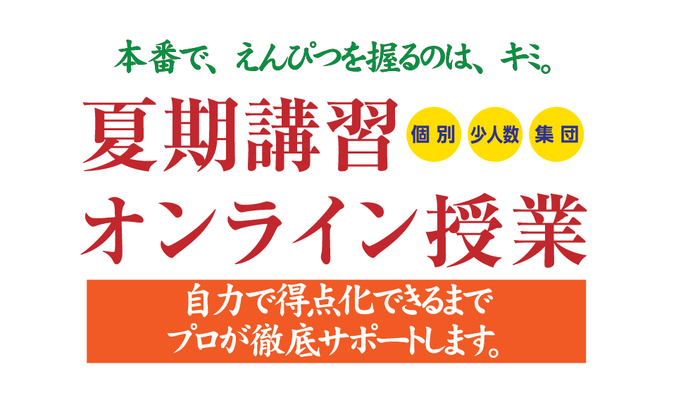 本番で、えんぴつを握るのは、キミ。夏期講習 個別・少人数・集団 オンライン授業 自力で得点化できるまでプロが徹底サポートします。