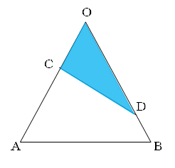 頂点を共有する三角形の面積比は、左右の辺の比の積になる