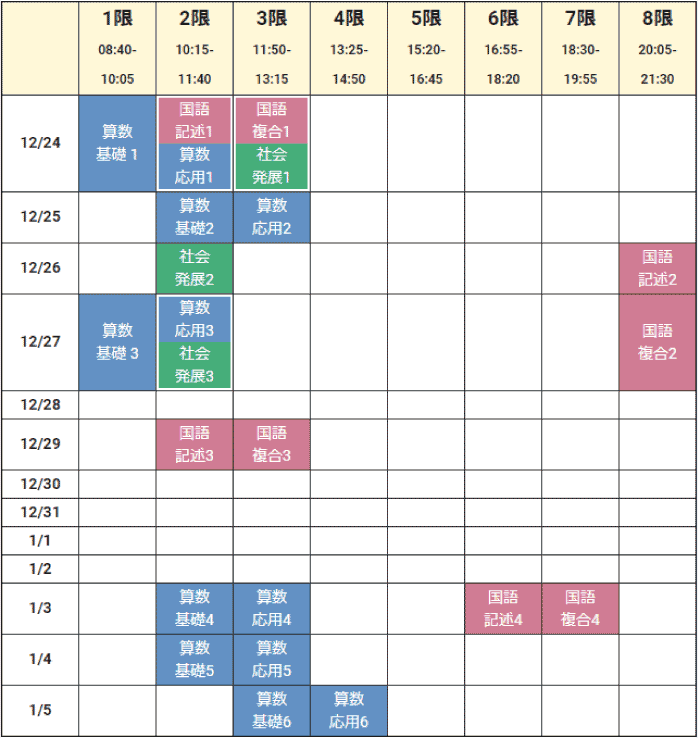 少人数授業　６年生　時間割